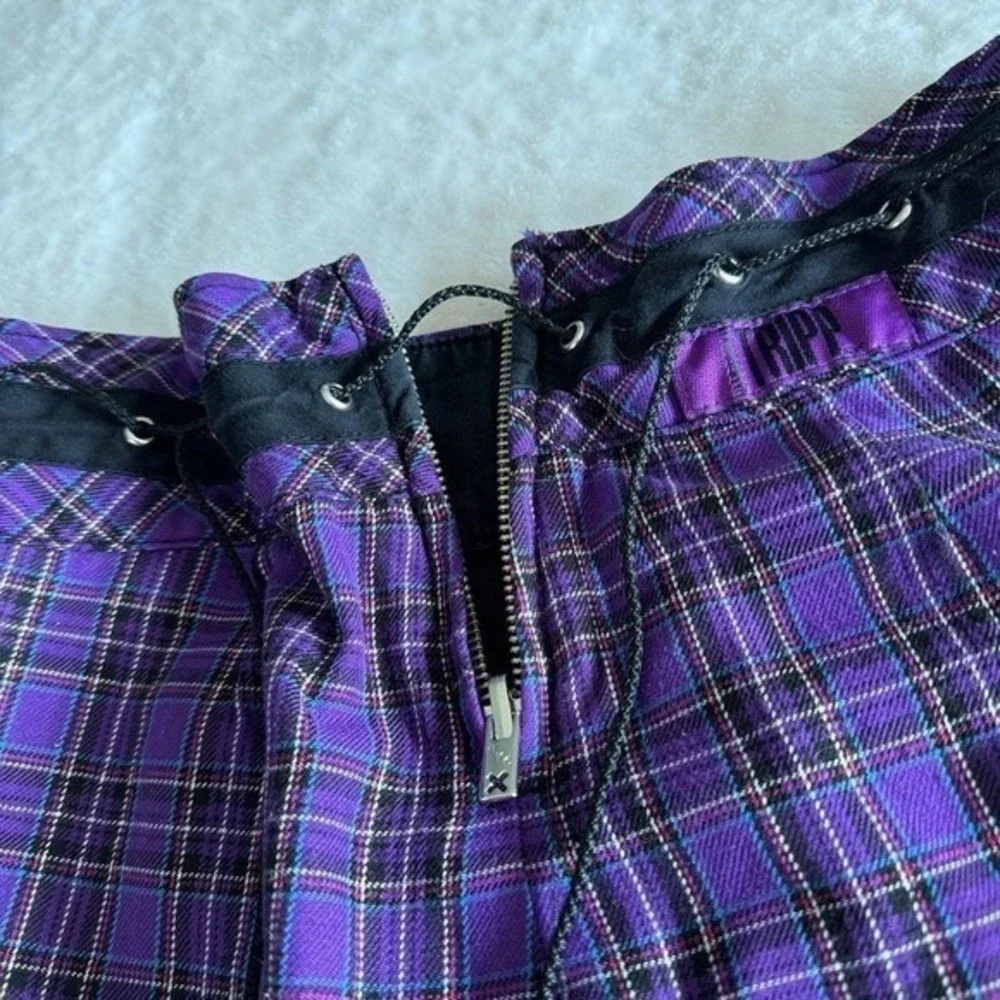 Tripp NYC Skirt Womens XS Purple‎ Plaid Mini Vtg Y2K Goth Grunge Punk Pleated